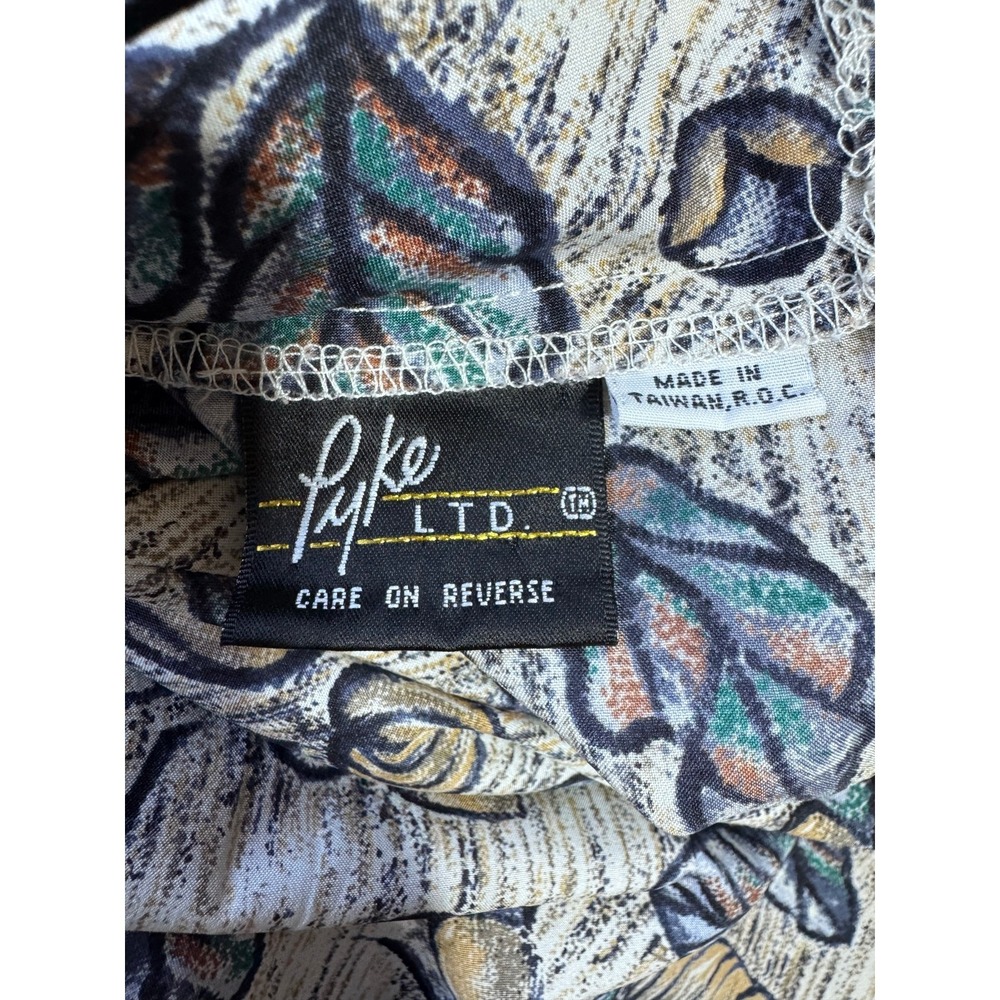 Pyke Ltd Vintage Floral Leaf Print Blouse Ruffled‎ Mock Neck Zip Back Women's M - Picture 6 of 8